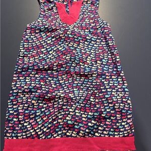 Girls Navy Heart Print Sleeveless Pajama Dress with Pink Trim